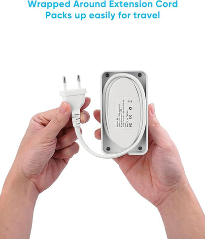 European Travel Plug Adapter, EU/UK/US Travel Plug Adapter Power Strip, 6 AC Outlets, 4 USB Ports (2 USB C), 3ft Wrapped Around Extension Cord, Universal Travel Adapter