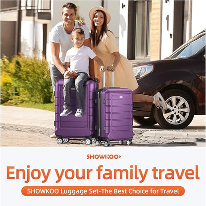 SHOWKOO Luggage Sets Expandable PC+ABS Durable Suitcase Sets Double Wheels TSA Lock 4 Piece Luggage Set Purple