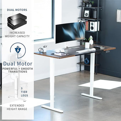 VIVO Electric 71 x 30 in Dual Motor Rustic Sit Stand Desk, Memory Height Adjustment, 2B Series, Black and Vintage Brown Top, White Frame, DESK-KIT-2W7BN