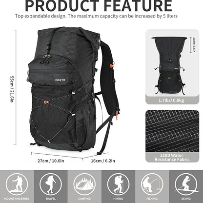 IX INOXTO Hiking Backpack for Men and Women, 30L Waterproof Camping Backpack with 3L Water Bladder and Rain Cover, Lightweight Outdoor Sport Travel Daypack Rucksack for Climbing Cycling (Black)