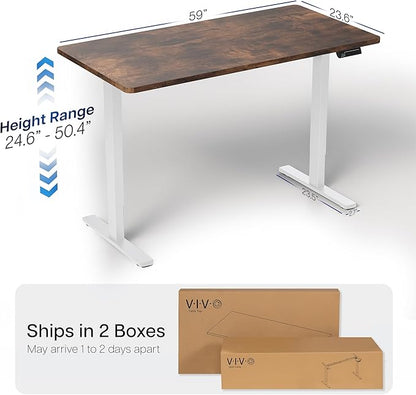 VIVO Electric 60 x 24 in Dual Motor Sit Stand Desk, Memory Height Adjustment, 2B Series, Rustic Vintage Brown Top White Frame, DESK-KIT-2W6N