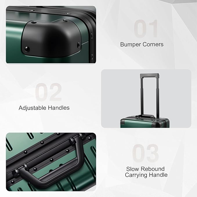 All Aluminum 24 Inch Check In Luggage Hard Shell Suitcases with Spinner Wheels and TSA Lock, Checked Medium Suitcase (Dark Green)