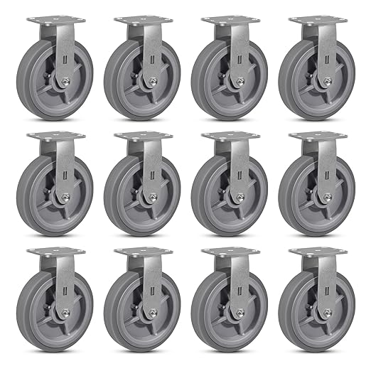 8 Inch Rubber Wheels (Flat Tread)- Heavy Duty Casters, Industrial Caster Wheels- with up to 1200 LB Capacity- Use for Dollies, Utility and Maintenance Carts(12 Rigid)
