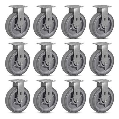 8 Inch Rubber Wheels (Flat Tread)- Heavy Duty Casters, Industrial Caster Wheels- with up to 1200 LB Capacity- Use for Dollies, Utility and Maintenance Carts(12 Rigid)