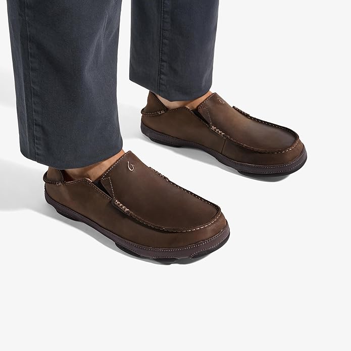 OLUKAI Moloa Men's Premium Leather Shoes, Easy Slip On & Off Design, Casual & Versatile Loafer, Drop-in Heel & Enhanced Traction