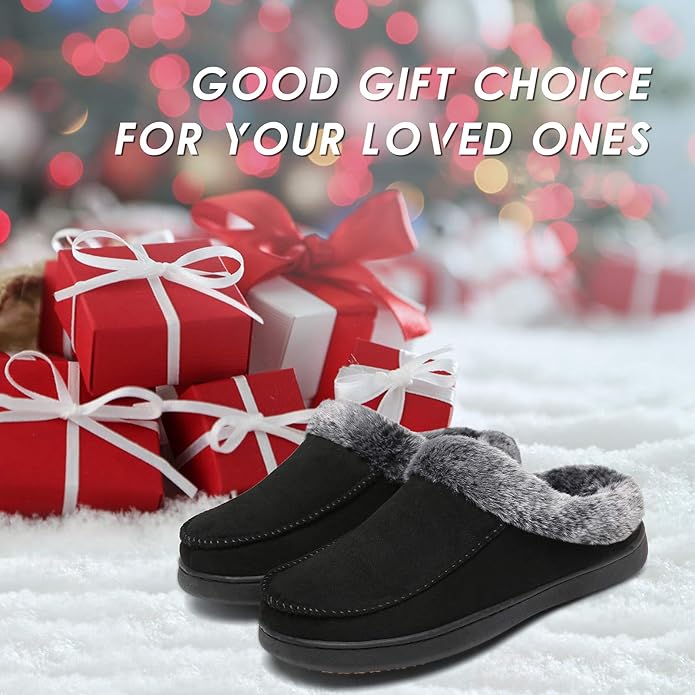 Mishansha Women's House Shoes Memory Foam Suede Moccasin Slippers Winter Warm Fleece Lined Home Shoes with Anti-Skid Rubber Sole