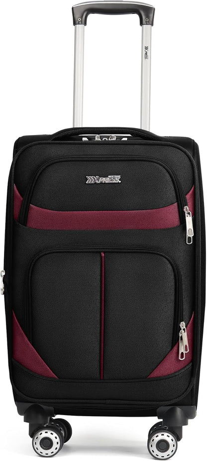 24'' Softside Expandable 15% Rolling Luggage with Double Spinner Wheels & w/LOCK,Lightweight Travel Luggage for Men Women（Black-Burgundy,24in）