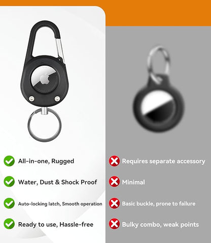 Compatible with Airtag Holder Keychain Case: Ipx8 Waterproof Anti Theft Secure Air Tag Key Chain Scratch Carabiner Airtags Accessories Protective Cover Tracker for Pet Luggage Bag Kids Backpack Black