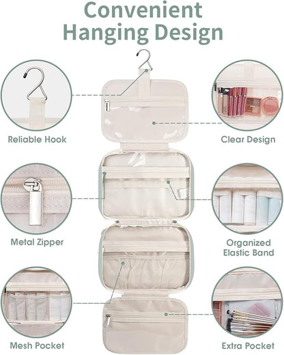Narwey Travel Toiletry Bag for Women Large Hanging Makeup Bag Organizer Toiletries Bag for Full Size Essentials Accessories Cosmetics (Mint Green (Large))