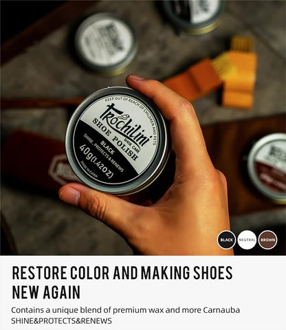 Shoe Polish Kit 13PC Shoe Shine Leather Boot Shoe Care Set Mink Oil Brushes and More for Gentle Care Cleaning