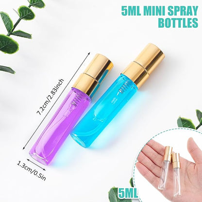 Zhehao 75 Pcs Mini Spray Bottles 5 ml Clear Glass Perfume Bottles Refillable Fine Mist Perfume Atomizer Portable Empty Sample Containers for Cleaning, Essential Oils, Travel (Gold Cap)