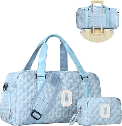 Initial Gym Bag for Girls, Kids Travel Duffel Bag, Graduation Gifts for Her, Personalized Weekender Bag with Shoes Compartment, Gifts for Mom, Girls Gifts for Kids