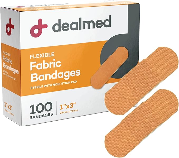 Dealmed Sterile Flexible Fabric Adhesive Bandages – 1x3 Inch – 100/Box - Breathable First Aid Strip Pack - Soft Stretch Wound Patch for Medical, Emergency Kits & Clinic