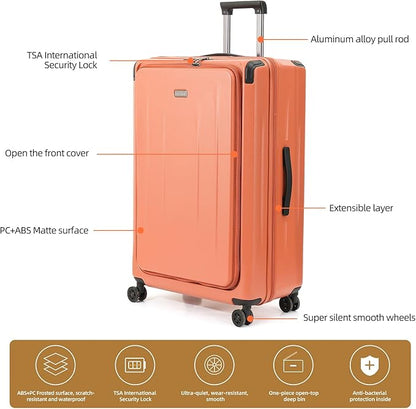 29 Inch Luggage, Top Opening Airline Approved ABS+PC Hard Shell Suitcases with Silent Wheels, TSA Lock,Front Pocket and Wet-dry Separated Six-piece Set (AD Orange, 29 Inch)