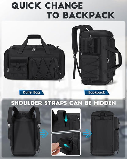 SDYSM Gym Bag for Men 45L Sports Duffel Bags 3-in-1 Travel Duffel Bag with Shoe Compartment, Gym Workout Backpack Carry On Weekender Bag Overnight Bag for Travel, Black