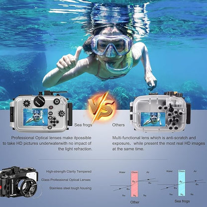 Sea frogs Camera Housing Compatible with Olympus TG7, with Red Filter and Signal Lamp, Waterproof IPX8 Rated, 60m/197ft Depth Protection Underwater Camera Case, White