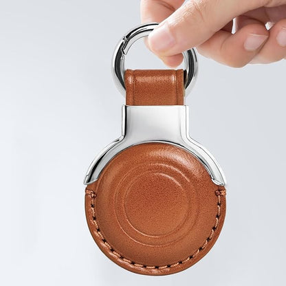 Genuine Leather All-in Package for Airtag Holder Designed for Apple for Airtags Keychains.Compact Design with Key Rings r for Added Convenience and Protective Casing for Airtag (Vintage Color