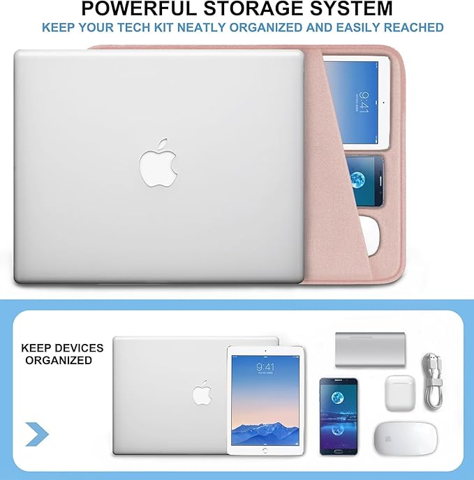Laptop Sleeve Case 14 inch, Shockproof Protective Computer Cover with Accessories Pocket, Portable Laptop Bag Compatible for 14 inch MacBook Air/Pro, Dell, HP, Acer, Asus, Lenovo, Pink