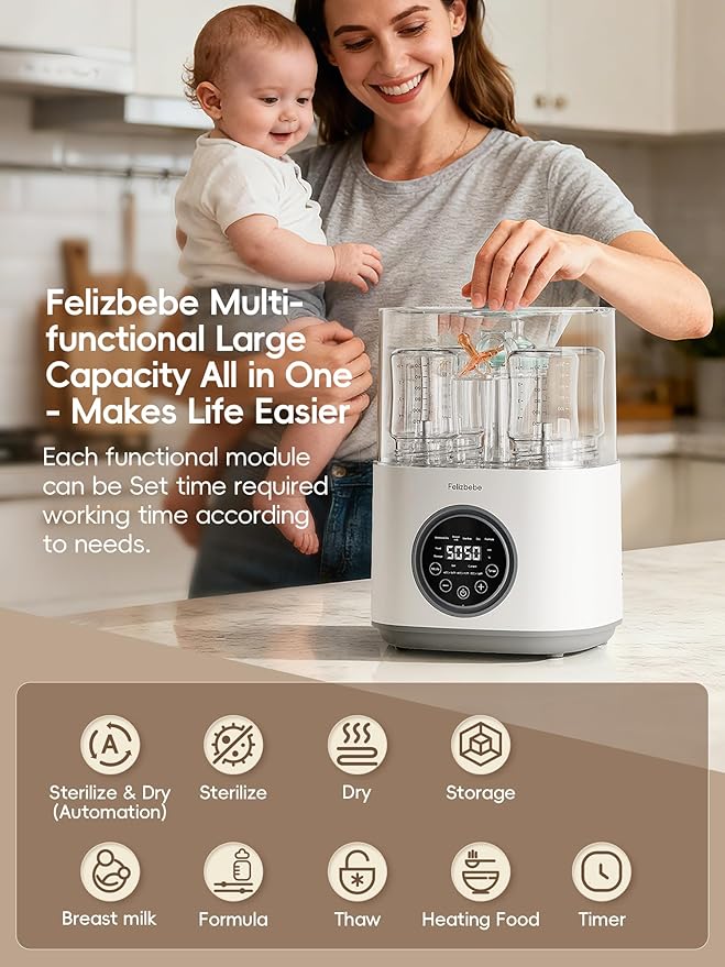 Feilizbebe Electric Steam Baby Bottle Sterilizer and Dryer and Warmer, Bottle Storage Sterile / Bottle Warmer / Heating Food Large Capacity Multifunctional All in One,Touch Screen & Auto-Shut