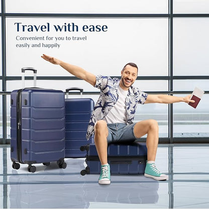 OLIXIS 21 Inch Carry-On Luggage, Hardside Suitcase with Spinner Wheels, Lightweight ABS Hard Shell Travel Luggage, TSA Approved Lock, Expandable Small Suitcase for Business & Travel–Blue