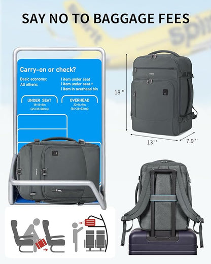 ECOHUB Travel Backpack for Men, 18x14x8 Spirit Airlines Personal Item Bag with Clear Toiletry Bag, Laptop Carry on Backpack with USB Port, Airline Approved Under Seat 14 Pockets 30L, Grey