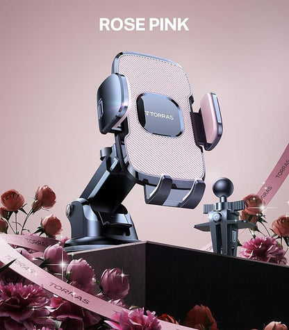 TORRAS Pink Phone Holders for Your Car【Ultra-Durable & Strongest Suction】, Universal Car Phone Holder Mount Truck Cradle Stand for Dashboard Windshield Vent, Pink Car Accessories