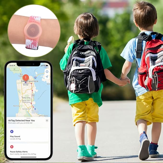 Vanjua Wristband for Apple AirTag, Protective Case Compatible with Air Tag GPS Tracker Holder with Braided Bracelet, Adjustable Anti Lost Watch Band for Toddler Child Elder (Pink+Colorful Pink)