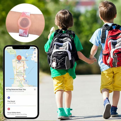 Vanjua Wristband for Apple AirTag, Protective Case Compatible with Air Tag GPS Tracker Holder with Braided Bracelet, Adjustable Anti Lost Watch Band for Toddler Child Elder (Pink+Colorful Pink)