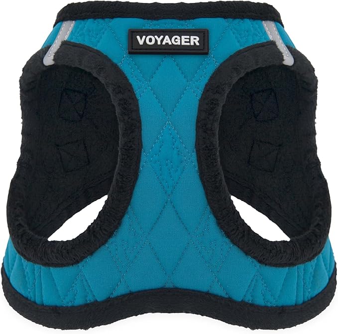 Best Pet Supplies - All Weather Mesh/Plush, Reflective, No Pull Harness for Small, Medium Dogs, Cats - Secure with Hook & Loop Fastener, Buckle, Double D-Rings - Turquoise Plush, XL