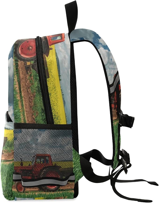 Red Tractor in Field Kid's Toddler Backpack for Boys Girls Preschool Nursery with Safety Leash (012214)