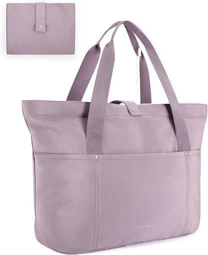 BAGSMART Tote Bag for Women, Foldable Tote Bag With Zipper Travel Large Shoulder Bag Handbag for Work-16.5''l X 6''wx 14''h