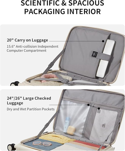 aji Expandable Top Open 26 Inch Checked Luggage with Spinner Wheels, Large Suitcase with TSA Lock, Hardside Travel Luggage Suitcases for Men Women, for 24+Days Travel, Coconut White