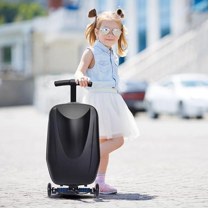 20" Scooter Suitcase for Kids, 2-in-1 Ride On Luggage with Wheels for Boys & Girls Ages 4-15, Foldable Hardshell Carry On Lightweight Travel Suitcase for Airplane