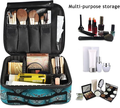 MNSRUU Travel Makeup Bag, Butterfly Skull Makeup Bag Organizer Goth Cosmetic Bag for Women Travel Toiletry Bag with Adjustable Dividers