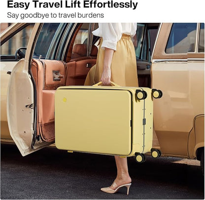 mixi 24 Inch Checked Luggage PC Hard Shell Suitcase Top Opening Aluminum Frame Travel Suitcases with Wheels, Lark Yellow