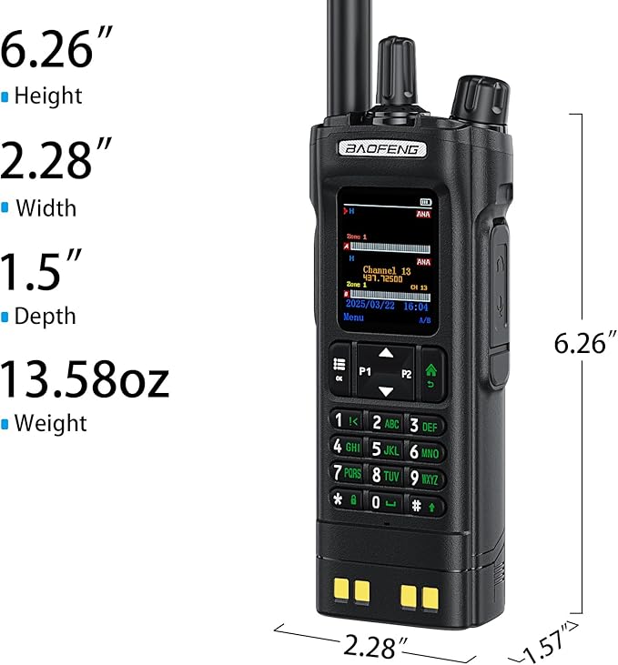 BAOFENG DM32 DMR Handheld Radio with USB-C Charging, GPS, 10W Long Range Walkie Talkie for Emergency Rescue & Outdoor Sports DM-32UV (1 Pack Black+Back Clip)
