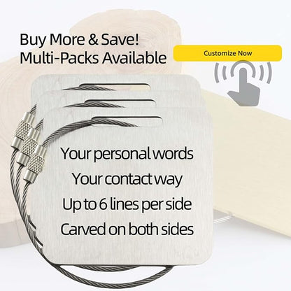 Sturdy Personalized Luggage Tags for Suitcases,Cruise Essentials Travel Tags for Luggage,Travel Bag Labels,Travel Essentials Heavy-Duty Stainless Steel Silver Square Suitcases Tags no icon