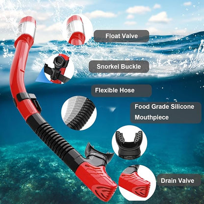 Snorkeling Gear for Adults,Dry-Top Snorkel Mask Set with Tempered Glass,Anti-Fog & Anti-Leak Panoramic Swim Mask,Adjustable Snorkel Kit with Carry Bag for Scuba Diving,Swimming,Travel