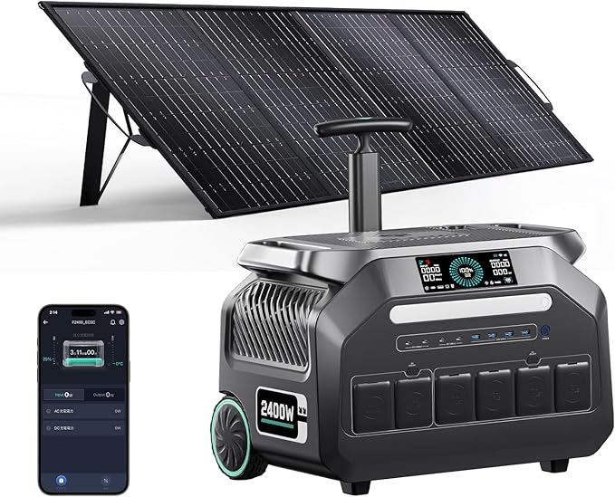 IEE 2400W/2048Wh Solar power station With 200W Solar Panel,P2400 Solar Generator(5000W Peak),1800W Super Fast Charging,APP Control Emergency Power Station for Home, Camping, Power Outages