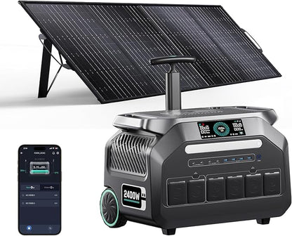 IEE 2400W/2048Wh Solar power station With 200W Solar Panel,P2400 Solar Generator(5000W Peak),1800W Super Fast Charging,APP Control Emergency Power Station for Home, Camping, Power Outages
