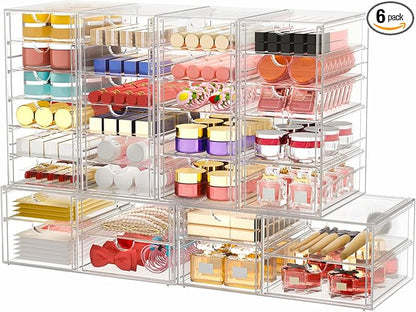 Makeup Organizer Storage With 30 Drawers, 6 Pcs Desktop Office Supplies, Desk Organizers, Clear Accessories, Dustproof Drawer and for Make Up, Jewelry, Pen, Stationary