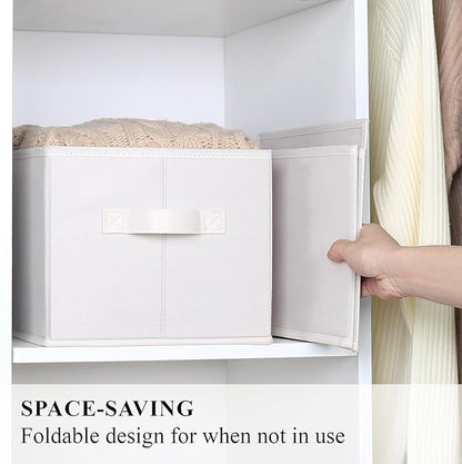 WUIKE Storage Baskets for Shelves, Fabric Storage Bins with Handles, Foldable Shelf Basket for Closet Organizers and Storage, Closet Storage Bins for Organizing, Beige, Large, 3-Pack