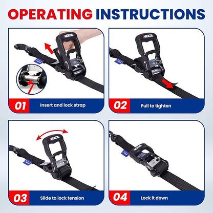 MOCA 15ft Heavy Duty Ratchet Tie Down Straps 1.6"x 15' (5200 Lbs Breaking Strength), Ultimate Tie Down Straps with Coated Chromoly S Hooks for Trucks, Cargo, Motorcycle, Cargo & More, Carry Bag, Black