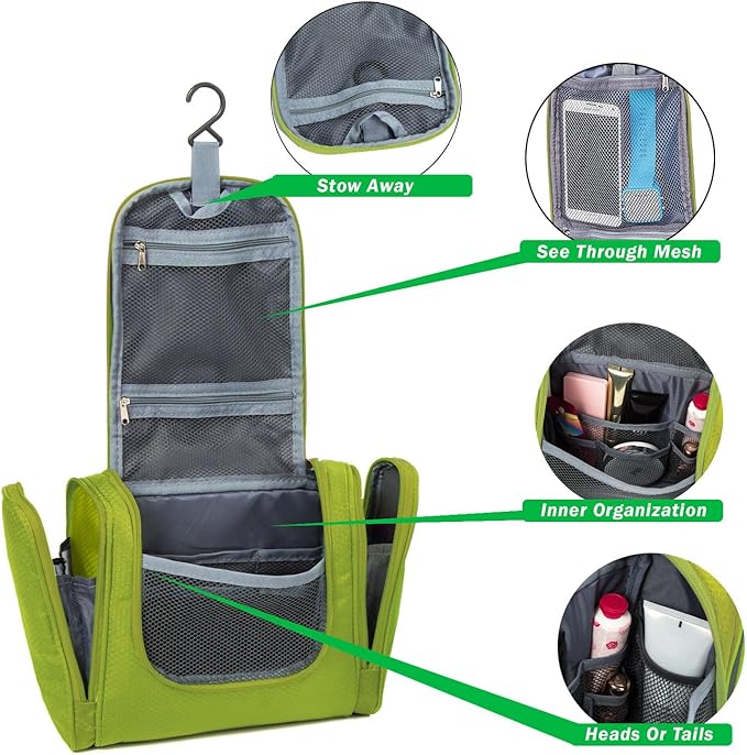 Bago Travel Toiletry Bag for Women and Men X-Large Waterproof Hanging Large Toiletry Bag for Bathroom and Travel Bag for Toiletries Organizer - Makeup Bag (Green)