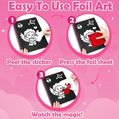 FUNNYB&G Foil Art Craft for Kids - Valentine's Day Crafts Gift 2026 Party Favors Classroom Gift Exchange Art Supplies Creative Birthday Travel Toys for Girls Boys 4 5 6 7 8 9 Years Old(Valentine's)