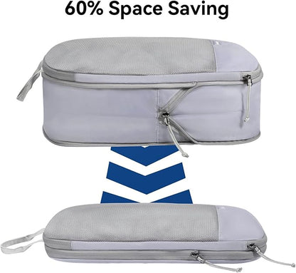 Voova 6 Set Compression Packing Cubes, Travel Accessories Expandable Packing Organizer Bags Set for Carry on Suitcase, Durable Luggage Packing Cubes for Travel Essentials,Grey