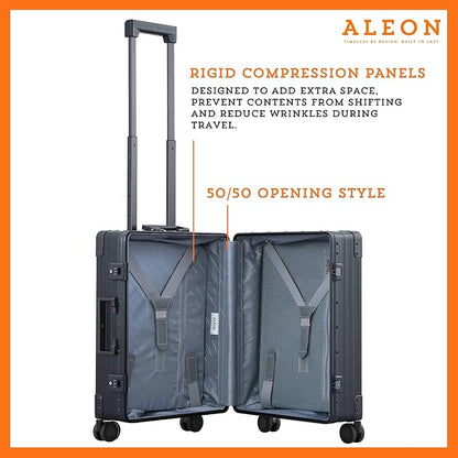 Aleon All Aluminum Lightweight Carry-On Luggage - Hardside Carry-On Suitcase, TSA Approved, Hard Shell Suitcase for Travel, Airline Approved 21 Inch Hard Spinner Wheels Luggage (Onyx)
