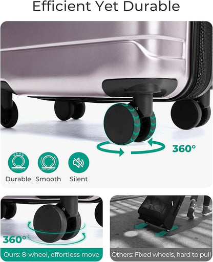 BAGSMART Carry On Luggage 22x14x9 Airline Approved with Spinner Wheels,Lightweight 20 Inch Luggage with TSA Lock,Expandable Hard Shell Carry On Suitcases for Men Women,Rose Purple