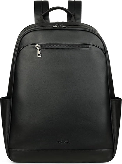 MASINTOR 15.6 inch Leather Laptop Backpack Purse for Women, Designer Travel and Work Bag with Laptop Compartment Black