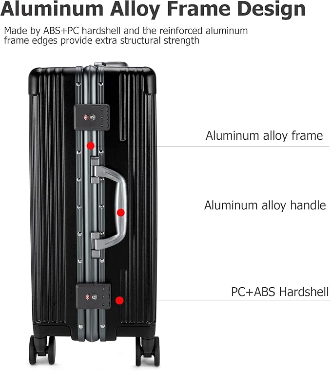 feilario 24in Aluminium Frame Zipperless PC Hard Shell Spinner Wheels Luggage, Built-In TSA lock Carry on Suitcase, with Cup Holder, USB Port, Phone Holder